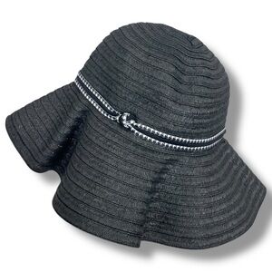 Vera Bradley Midnight Houndstooth Black Floppy Straw Sun Hat coastal